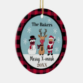 Xマスメリークバッファローおもしろいプレイドチェックサンタ セラミックオーナメント (右)