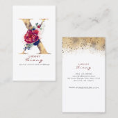 Xモノグラムブルゴーニュ金ゴールドとネイビーブルーフローラ 名刺 (正面/裏面)