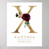 Xレターモノグラム名マルサラフローラ子供部屋 ポスター (正面)