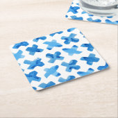 X模様に交差する絞り青い水色 スクエアペーパーコースター (アングル)