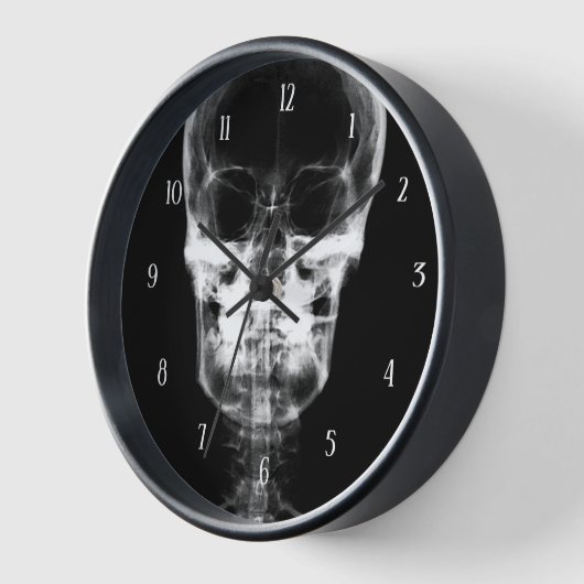 X線スカル- B&W 壁時計 (傾斜)
