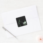 X線スケルトンウーマン&ベビーキャリッジ – 緑 スクエアシール (封筒)