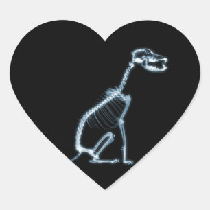 X線スケルトンドッグ座る – 青と黒 ハートシール