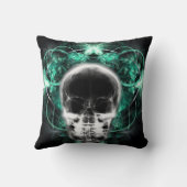 X線バタフライフラクタルスカル-ティール（緑がかった色） クッション (裏面)