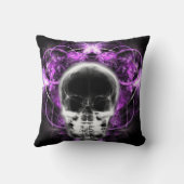 X線バタフライフラクタルスカル-明るい赤紫色 クッション (裏面)