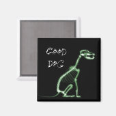 X線良い犬のスケルトン座って – 緑 マグネット (正面/裏面)