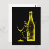 X線 カラフル スケルトン & ワイン - イエロー ポストカード (正面/裏面)