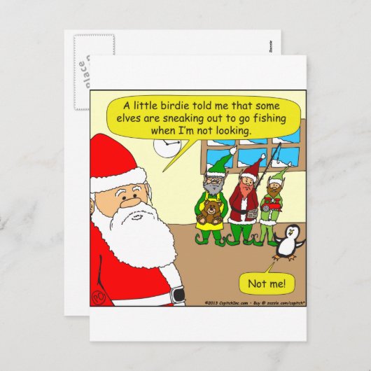 x81サンタの小妖精や小人が魚釣りした？漫画 シーズンポストカード (正面/裏面)