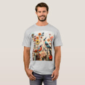 X9透かしデザイン – 鳥の愛の花のために Tシャツ (正面フル)