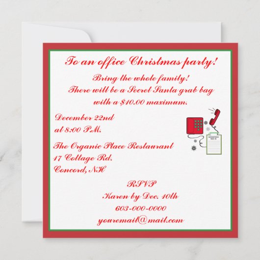 X-masのパーティの招待状: 医学または歯科医院 招待状 (裏面)