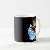X-mas Christmas Elf Riding Surfboard Surfboard  コーヒーマグカップ (正面右)