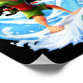 X-mas Christmas Elf Riding Surfboard Surfboard ポスター (角)
