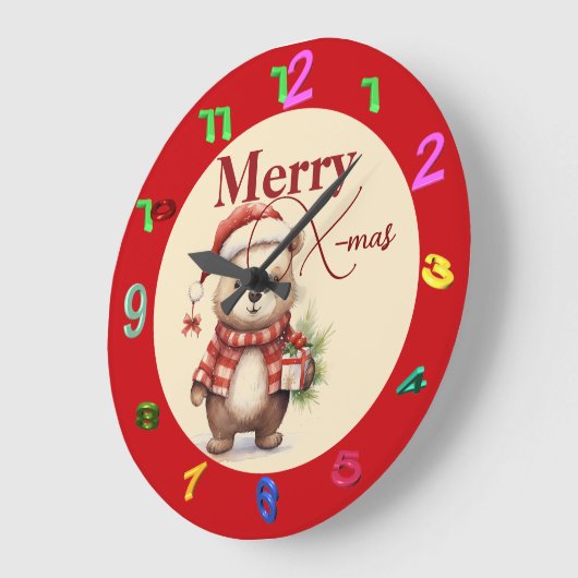 X-mas with a teddy ラージ壁時計 (傾斜)