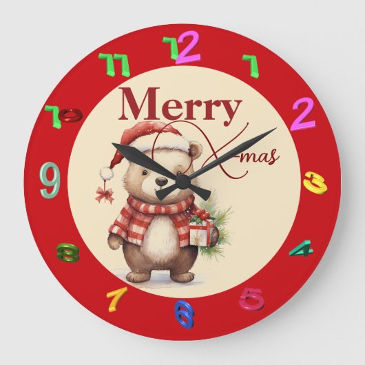 X-mas with a teddy ラージ壁時計 (正面)