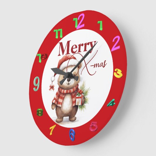 X-mas with a teddy ラージ壁時計 (傾斜)