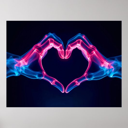 X-Ray of Hands in Heart Shape – Neon Pink and Blue ポスター (正面)