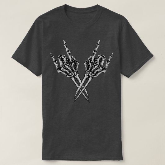 X Up腕のボーンとスケルトンの手の上にロックEmo Pun Tシャツ (デザイン正面)