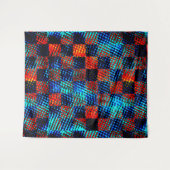 Xadrez azul, laranja, fake sujo com manchas. タペストリー (正面(横))