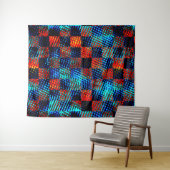 Xadrez azul, laranja, fake sujo com manchas. タペストリー (インサイチュ(横))