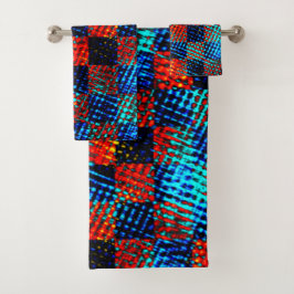 Xadrez azul, laranja, fake sujo com manchas. バスタオルセット