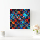 Xadrez azul, laranja, fake sujo ou manchado. スクエア壁時計 (ホーム)