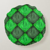 Xadrez verde falsa grama ou folhas de coqueiro. ラウンドクッション (裏面)