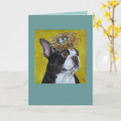 Xan the Boston terrier card カード (黄色い花)