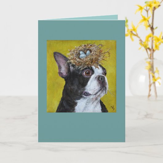Xan the Boston terrier card カード (黄色い花)