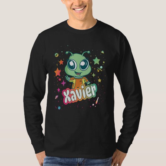 XAVIER – かわいい男の子の名前かわいいエイリアン Tシャツ (正面)