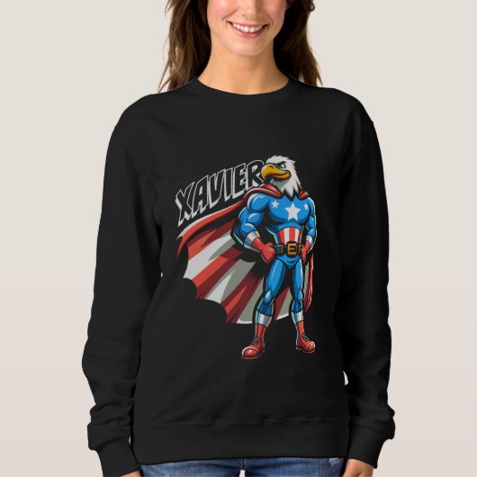 Xavier USA Eagle Patriotic Superhero for Boys Name スウェットシャツ (正面)