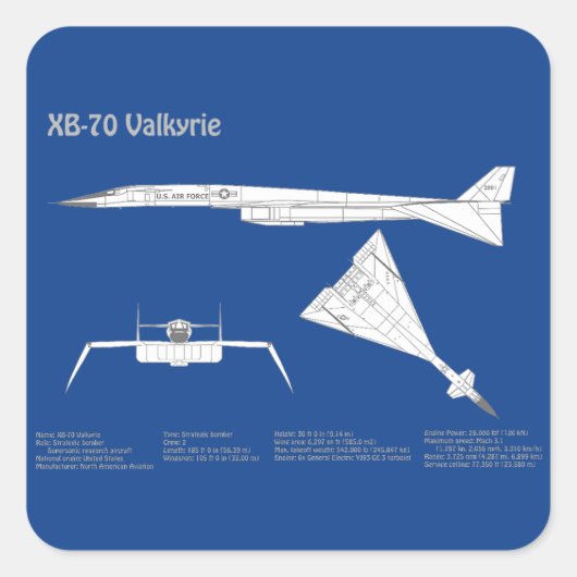 XB-70 Valkyrie – 飛行機の設計図の計画ABD スクエアシール (正面)