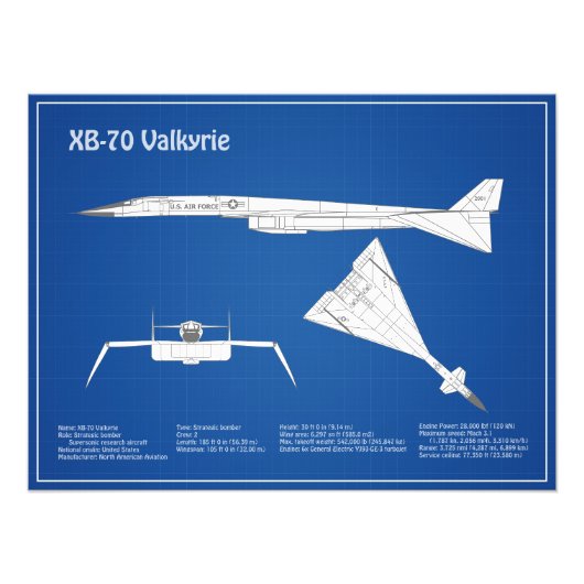 XB-70 Valkyrie – 飛行機の設計図の計画ABD フォトプリント (正面)
