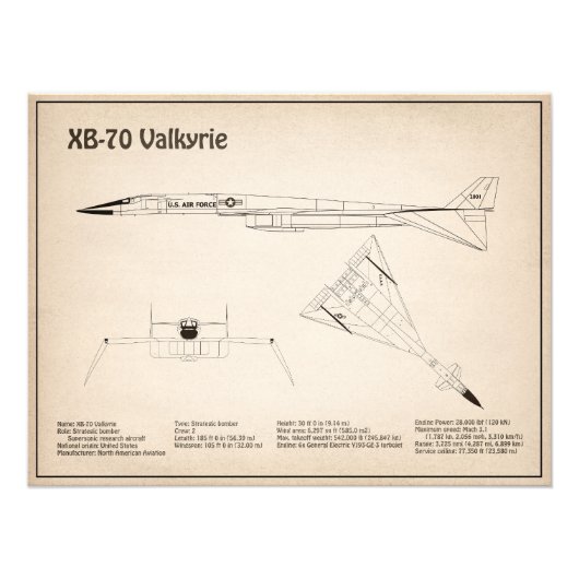 XB-70 Valkyrie – 飛行機の設計図プランSD フォトプリント (正面)