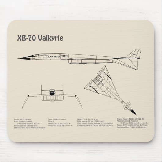 XB-70 Valkyrie – 飛行機の設計図プランSD マウスパッド (正面)