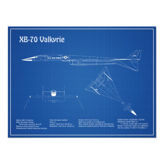 XB-70 Valkyrie – 飛行機設計図プランAD フォトプリント (正面)