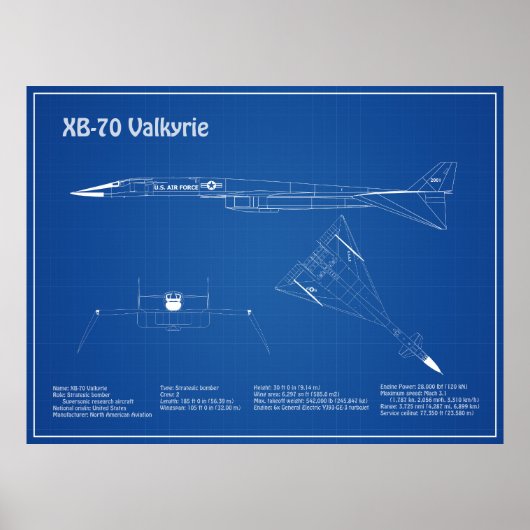 XB-70 Valkyrie – 飛行機設計図プランAD ポスター (正面)