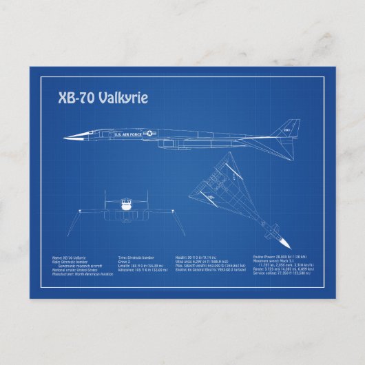 XB-70 Valkyrie – 飛行機設計図プランAD ポストカード (正面)
