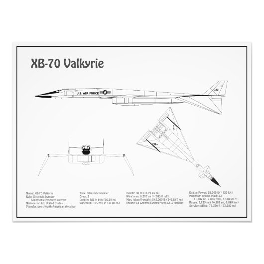 XB-70 Valkyrie – 飛行機設計図プランBD フォトプリント (正面)