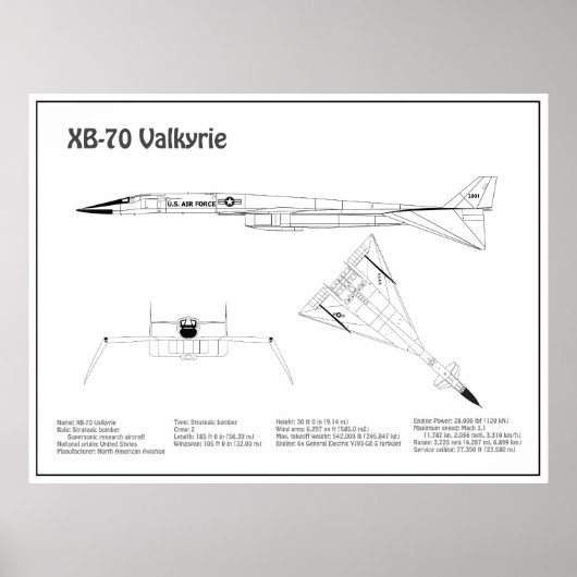 XB-70 Valkyrie – 飛行機設計図プランBD ポスター (正面)