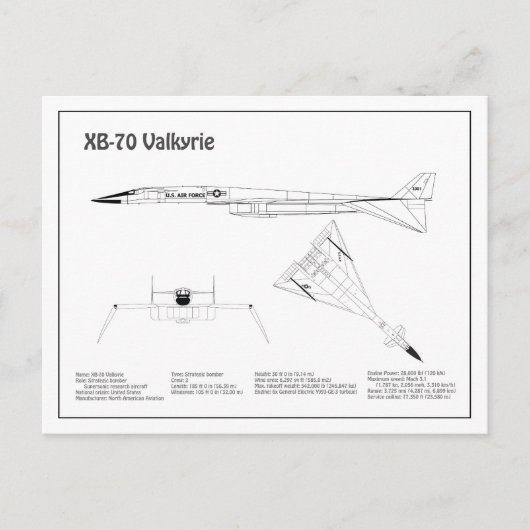 XB-70 Valkyrie – 飛行機設計図プランBD ポストカード (正面)
