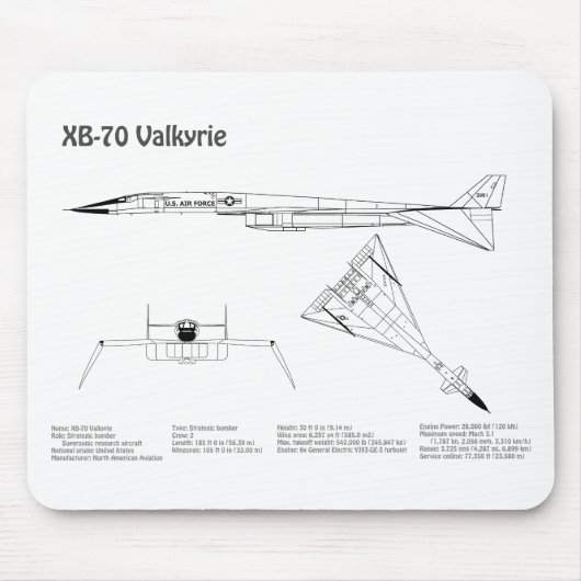XB-70 Valkyrie – 飛行機設計図プランBD マウスパッド (正面)