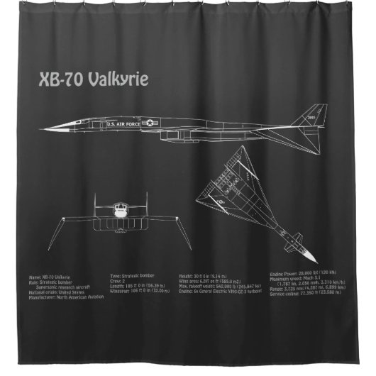 XB-70 Valkyrie – 飛行機設計図PD シャワーカーテン (正面)