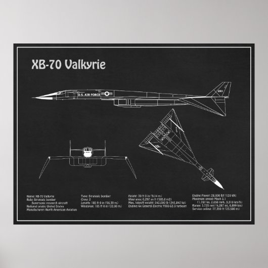 XB-70 Valkyrie – 飛行機設計図PD ポスター (正面)