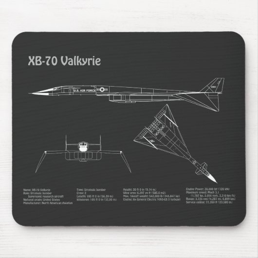 XB-70 Valkyrie – 飛行機設計図PD マウスパッド (正面)