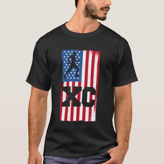 XC Runner Patriotic American Flag Cross Country Ru Tシャツ (正面)