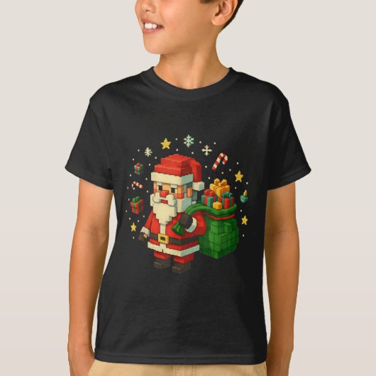 Xel Santa Claus With Retro Gamer Christmas  Tシャツ (正面)