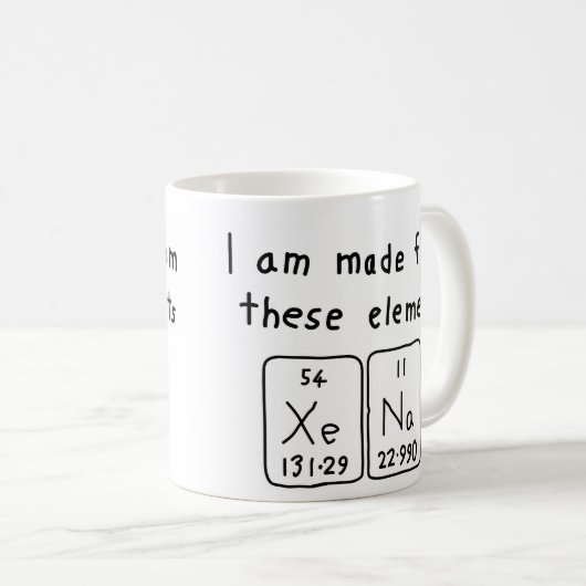 Xenaの周期表の名前のマグ コーヒーマグカップ (正面右)