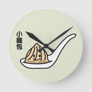 Xiaolongbao中国のなスープゆで団子の点心のパン ラウンド壁時計