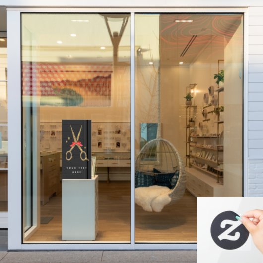 XLゴールデングリッターシザーズヘアドレッサースタイル ウィンドウサイン (店舗窓)