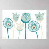 XLターコイズアクアヴィンテージファンキーフラワーアート ポスター (正面)